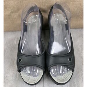 Crocs Havana Slingback Wedge Heels Peep Toe Sandals Black Women's Size 8 Boho